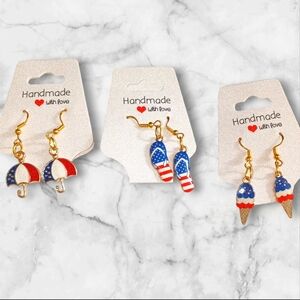 Handmade Kids Earrings Set - Red, Blue, Gold